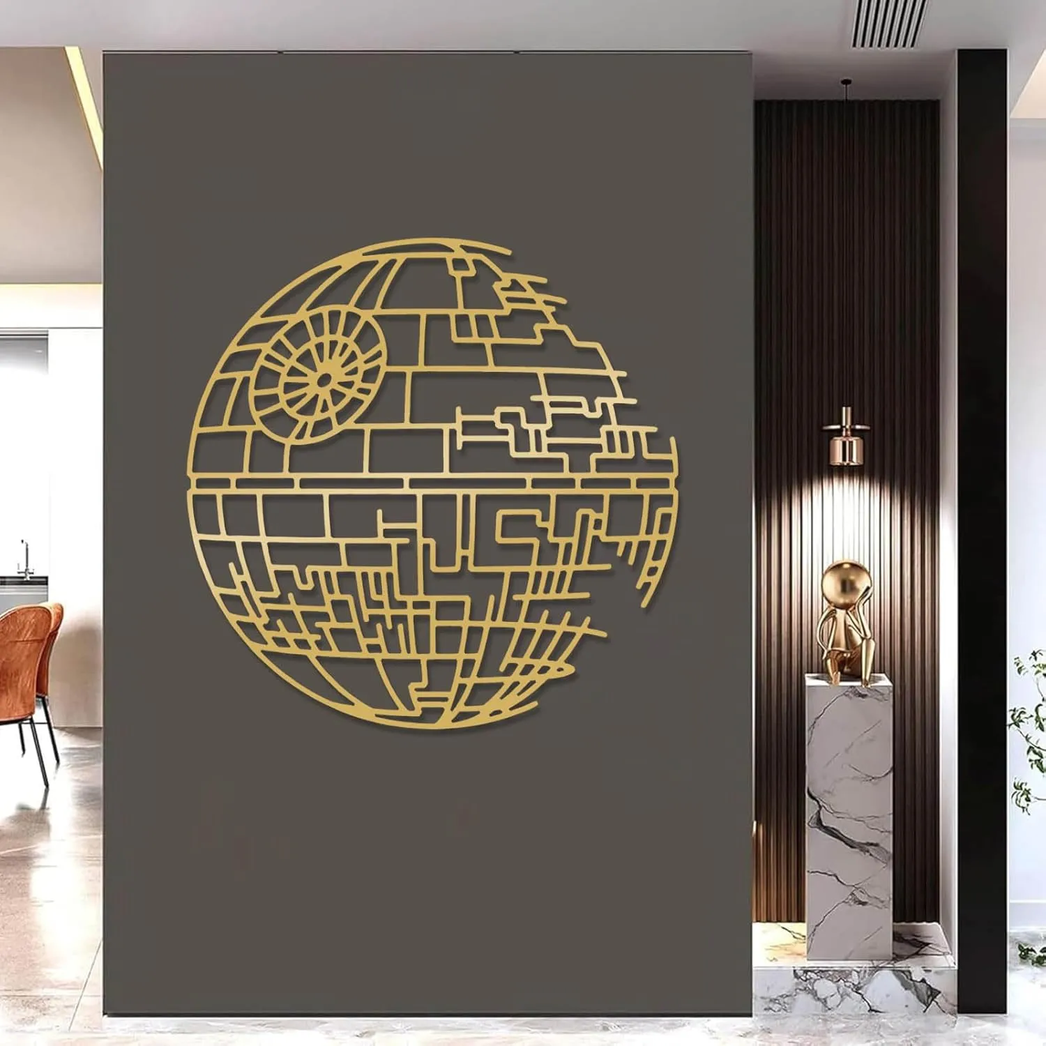 Jogwenu Death Star Metal Decor, Star Wars Metal Wall Decor, Starwars Bathroom Art, Round Wall Decorations, Minimalist Line Wall Art, Modern Living Room Wall Hanging (Silver, 28"x28"|70x70cm)