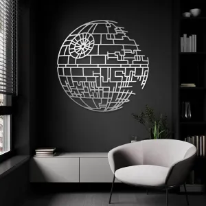 Jogwenu Death Star Metal Decor, Star Wars Metal Wall Decor, Starwars Bathroom Art, Round Wall Decorations, Minimalist Line Wall Art, Modern Living Room Wall Hanging (Silver, 28"x28"|70x70cm)
