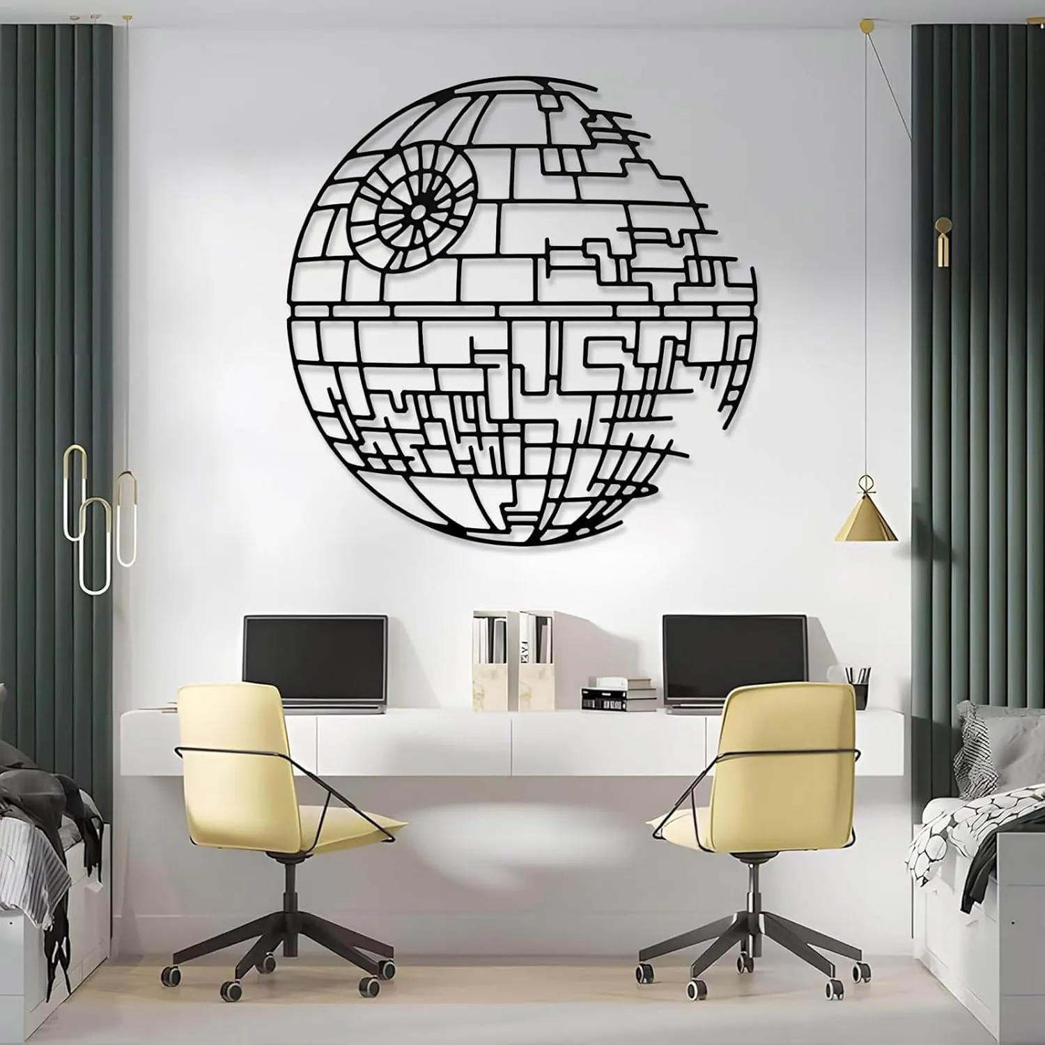 Jogwenu Death Star Metal Decor, Star Wars Metal Wall Decor, Starwars Bathroom Art, Round Wall Decorations, Minimalist Line Wall Art, Modern Living Room Wall Hanging (Silver, 28"x28"|70x70cm)