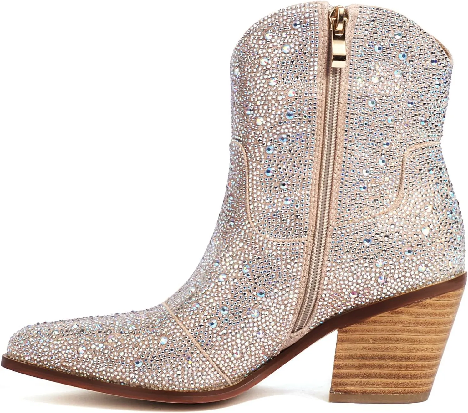 Joi4mis Women's Rhinestone Platform Boots Ankle Boots Pointed Toe Chunky High Heel Booties Sparkly Wedding Boots with Side Zipper