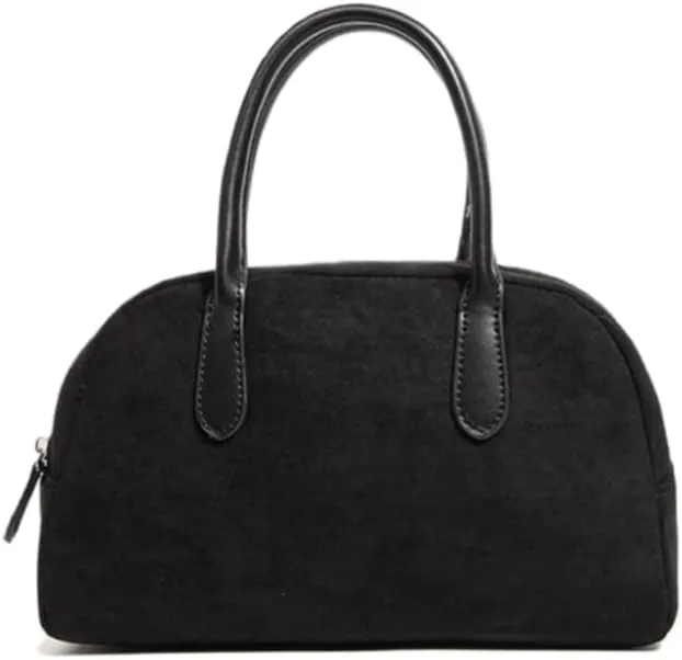 JOLLQUE Suede Handbag for Women,Vintage Top Handle Shoulder Bag,Retro Winter Autumn Work Tote Purse
