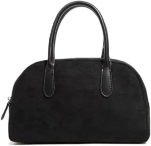 JOLLQUE Suede Handbag for Women,Vintage Top Handle Shoulder Bag,Retro Winter Autumn Work Tote Purse