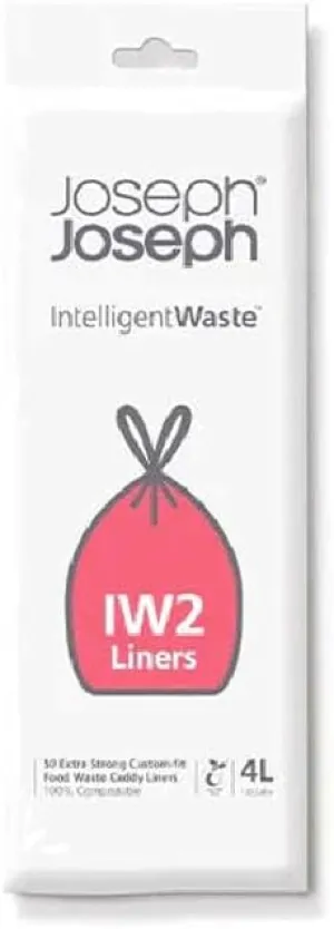 Joseph Joseph Intelligent IW2 Bin Liners Custom Fit Bags for Food Waste Caddy 1 Gallon / 4 Liter 100% Compostable, Pack of 50, Clear (30007)