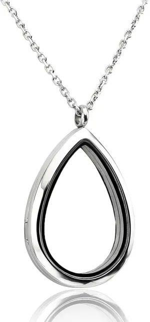Jovivi Teardrop/Heart Floating Charm Memory Locket Necklace - 316 Surgical Stainless Steel Buckle Closure