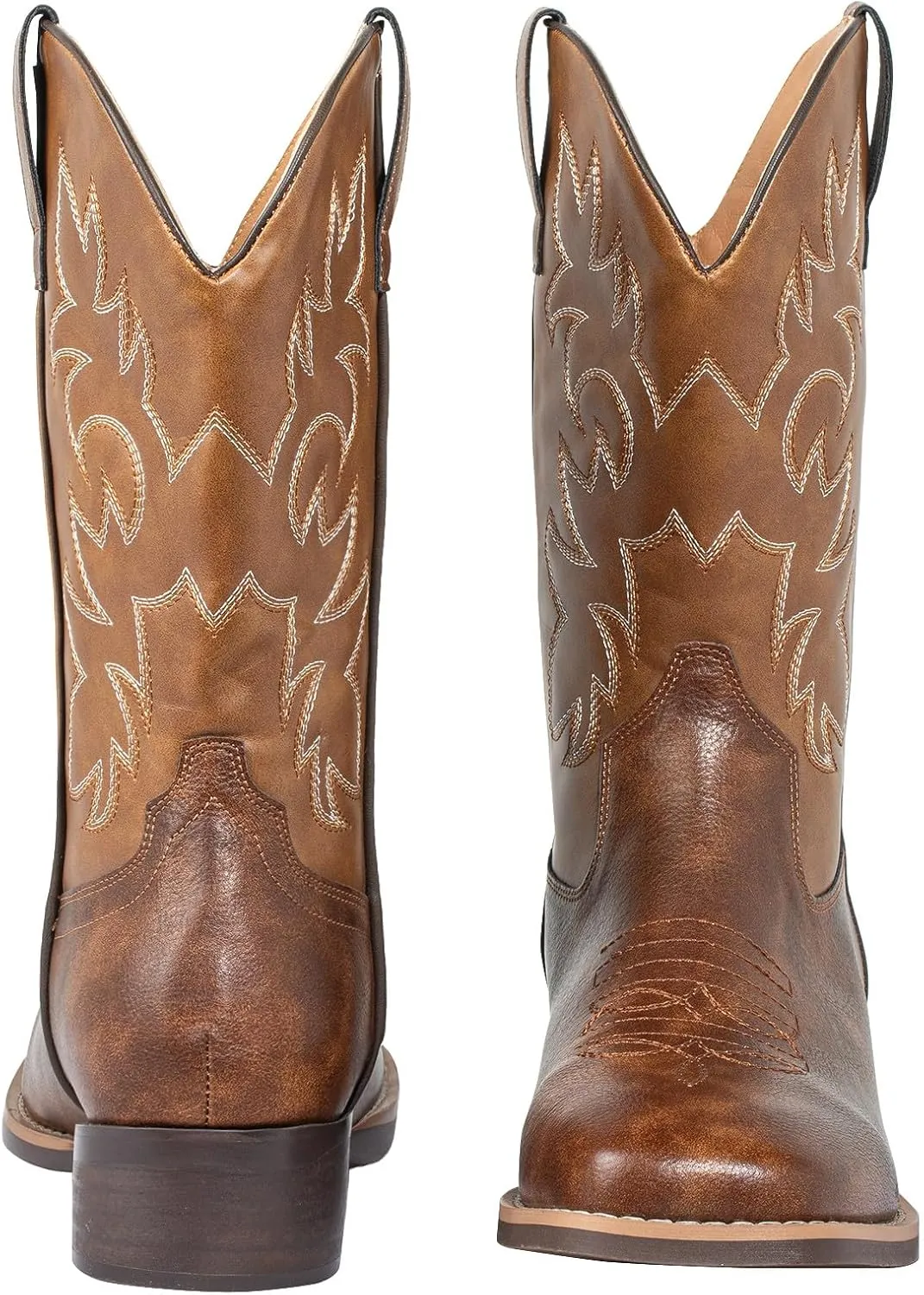 J's.o.l.e Western Mens Cowboy Boots Square Toe Wide Calf Pull On Slip Resistant Country Work Riding Leather Boot Brown