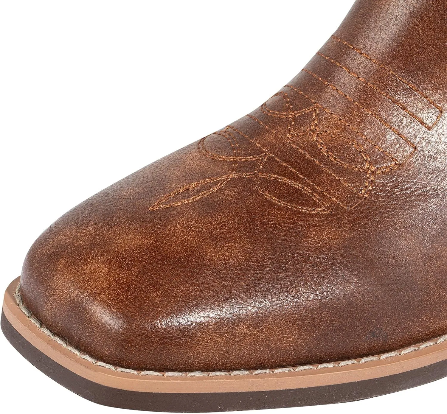 J's.o.l.e Western Mens Cowboy Boots Square Toe Wide Calf Pull On Slip Resistant Country Work Riding Leather Boot Brown