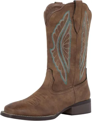 J's.o.l.e Women's Cowboy Boots Square Toe Wide Calf Cowgirl Boots Western Work Boots Embroidered