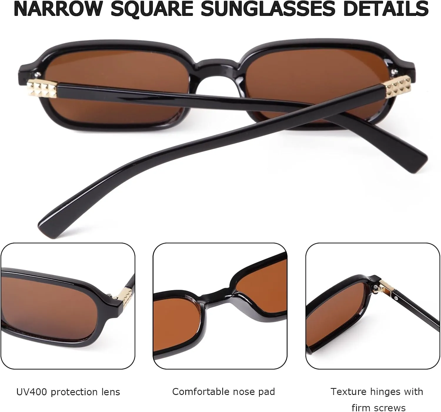 JUDOO Retro Rectangle Sunglasses for Women Men Narrow Vintage 90s Square Sunnies Rectangular Sunglasses Slim Cute Glasses