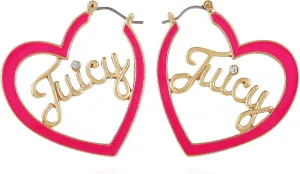 Juicy Couture Goldtone and Hot Pink Heart Hoop Earrings