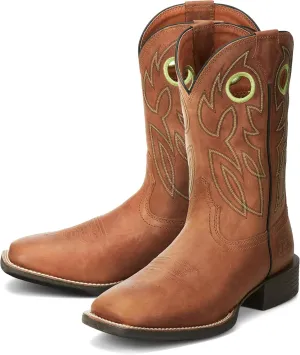 Justin Bowline 11" Cowboy Boots for Men - Square Toe Full-Grain Leather Western Boots for Men with Oil- and Slip-Resistant Rubber Outsole