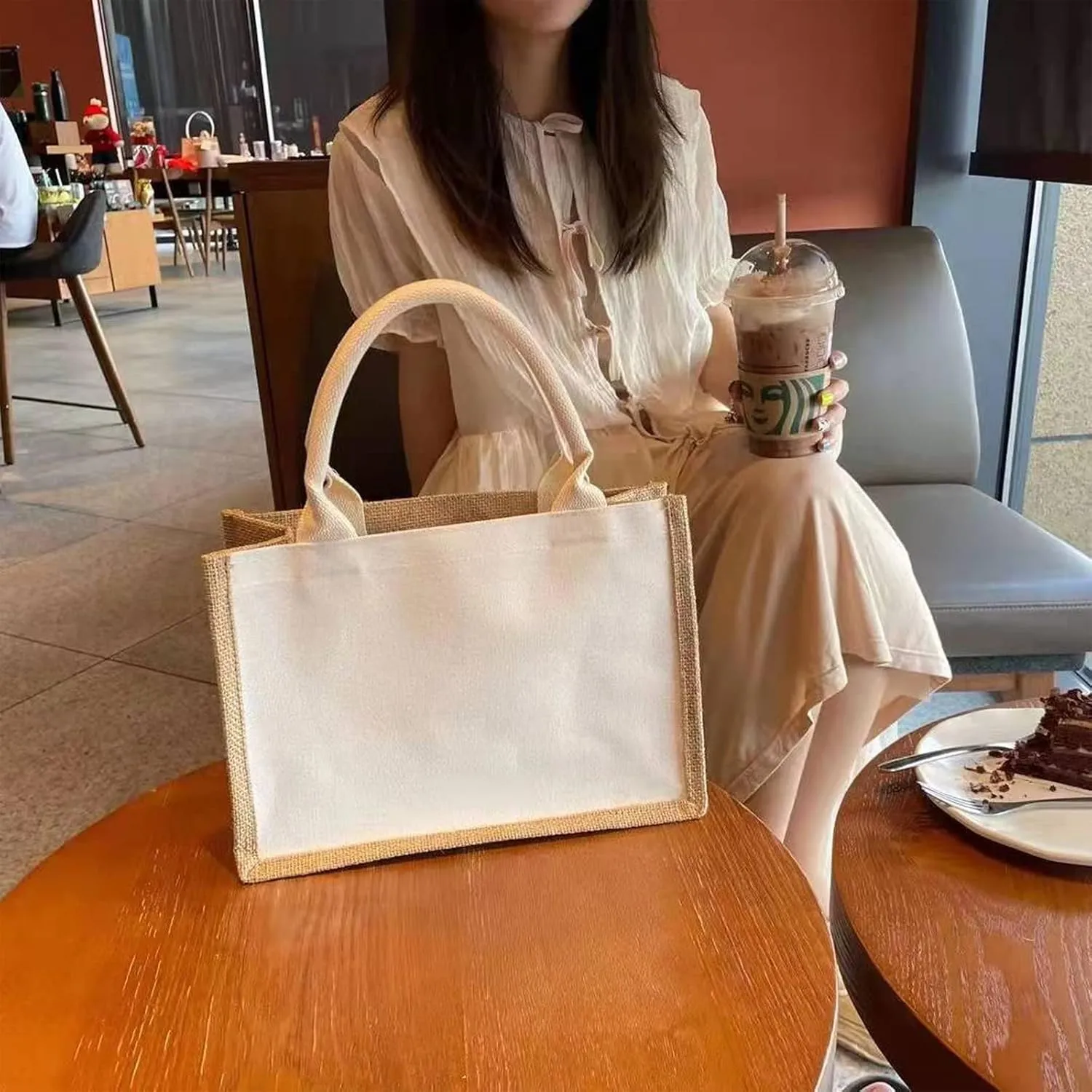 Jute Burlap Tote Bag,MEIANJUN Jute Beach Bags, Convenient decoration, retro tote Bag, country chic，wedding,Shopping,Beach,Travel,Arts and Crafts DIY，Bag(14.5*10.7*6.5 3pcs) with Handle Grocery Bag