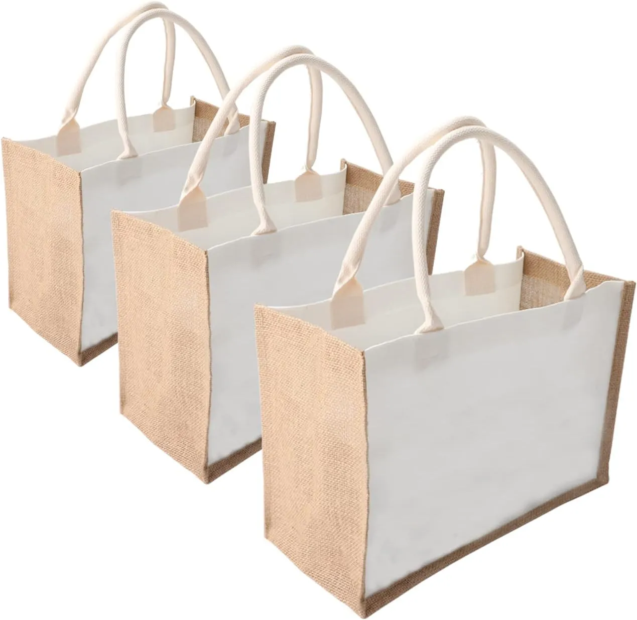Jute Burlap Tote Bag,MEIANJUN Jute Beach Bags, Convenient decoration, retro tote Bag, country chic，wedding,Shopping,Beach,Travel,Arts and Crafts DIY，Bag(14.5*10.7*6.5 3pcs) with Handle Grocery Bag