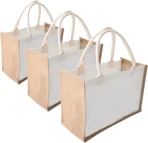 Jute Burlap Tote Bag,MEIANJUN Jute Beach Bags, Convenient decoration, retro tote Bag, country chic，wedding,Shopping,Beach,Travel,Arts and Crafts DIY，Bag(14.5*10.7*6.5 3pcs) with Handle Grocery Bag
