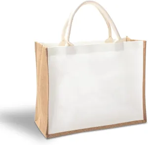 Jute Travel Tote Bags, 16.5" x 7" x 13" Pack of 1 Large Burlap Tote Bags for Travel, DIY, Shopping, Wedding