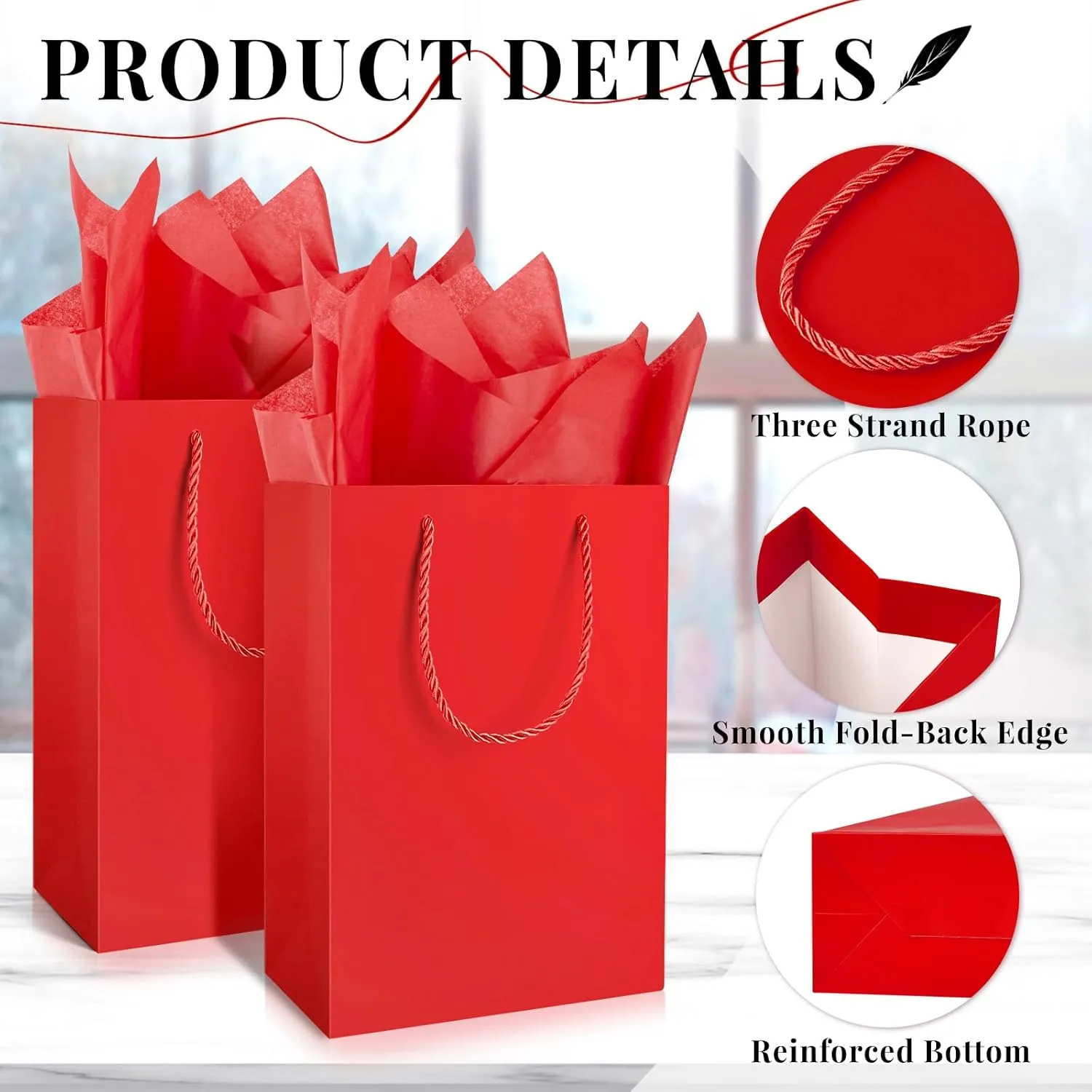 Jutieuo 10 Pack Red Gift Bags with Tissue Paper, 13” x 11” x 4” Large Size Paper Bags with Handles for Mother's Day, Wedding, Birthday, Party, Bridesmaid Proposal