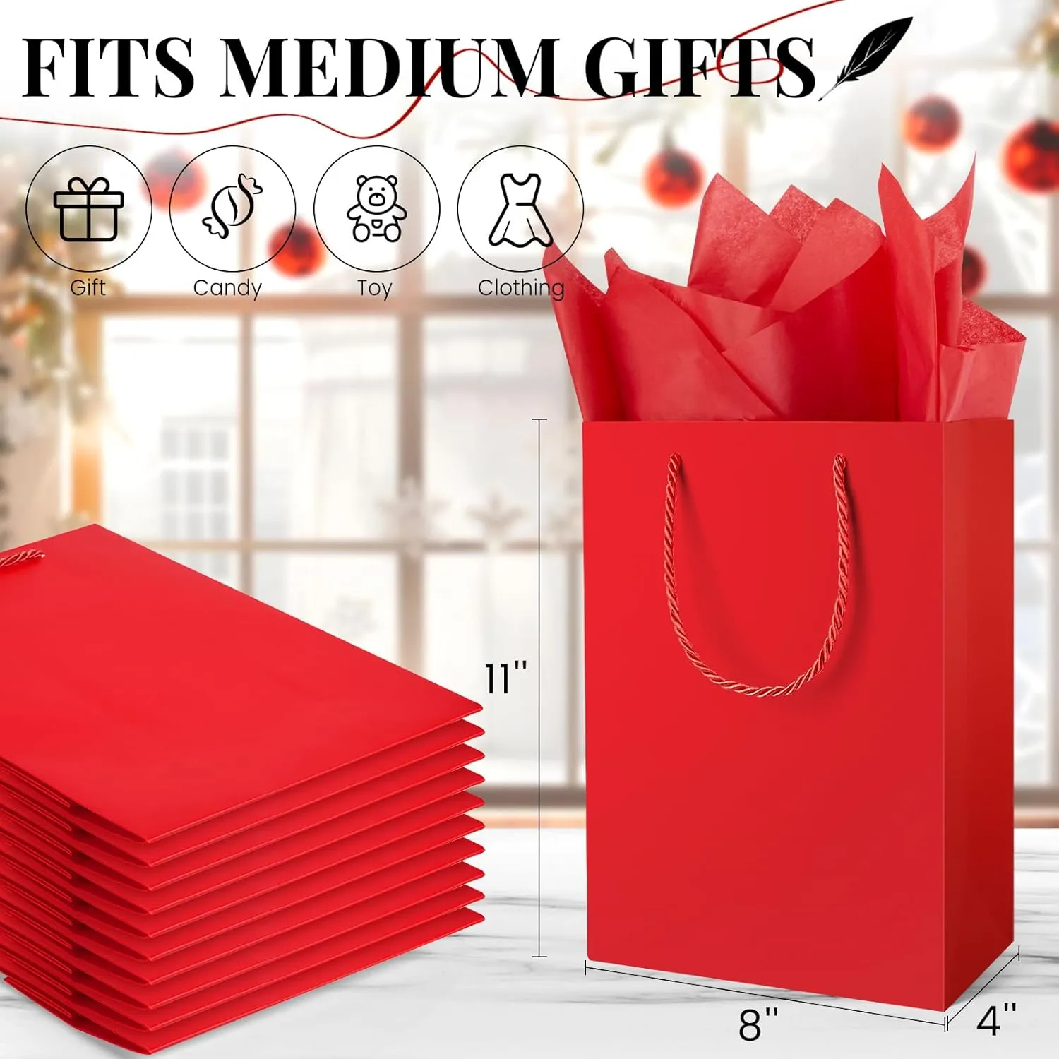 Jutieuo 10 Pack Red Gift Bags with Tissue Paper, 13” x 11” x 4” Large Size Paper Bags with Handles for Mother's Day, Wedding, Birthday, Party, Bridesmaid Proposal