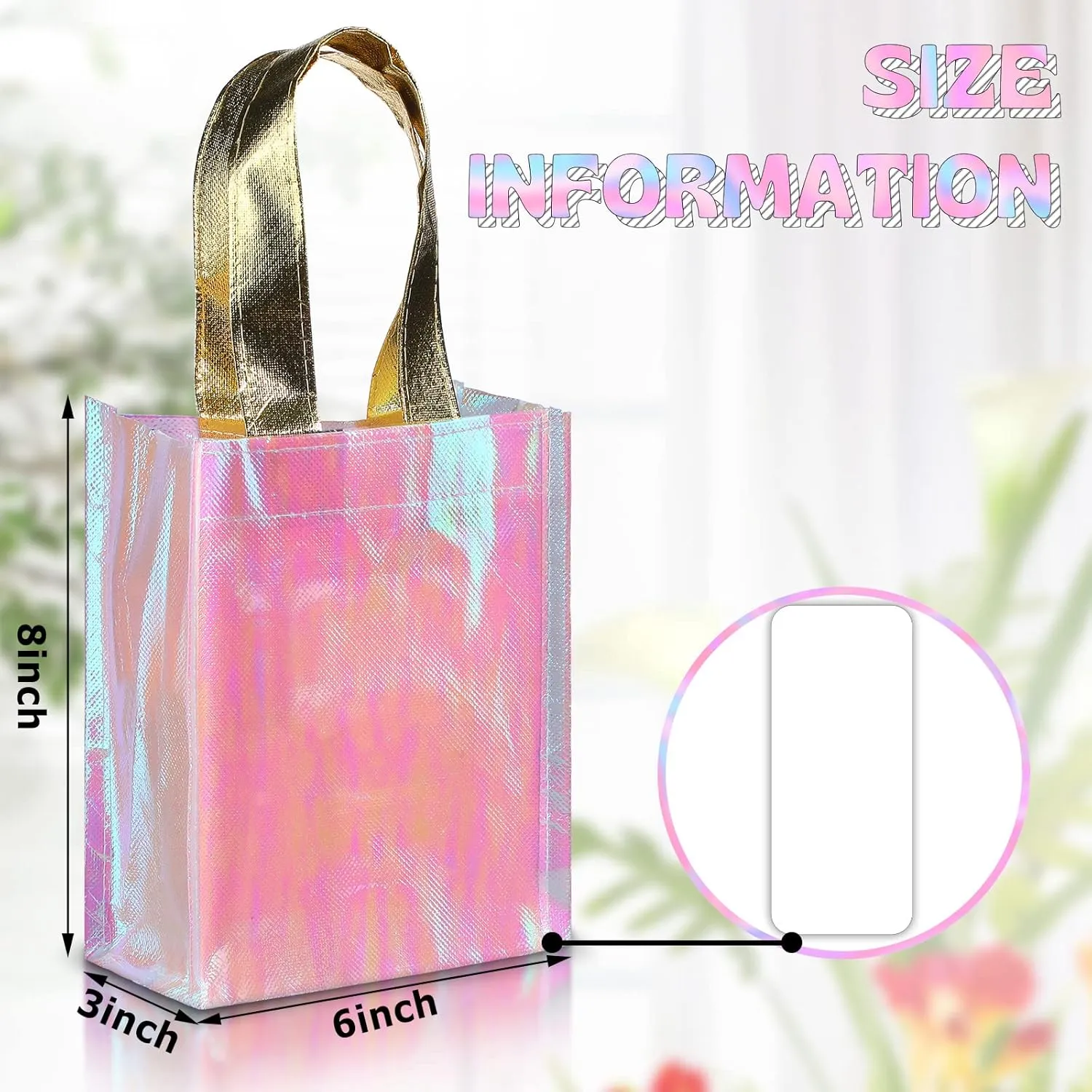 Jutom 20 Pieces Iridescent Gift Bags Bulk Reusable Party Favor Tote Bags with Handles Glossy Finish Birthday Gift for Christmas Party Wedding(6 x 3 x 8 Inch,Pink)