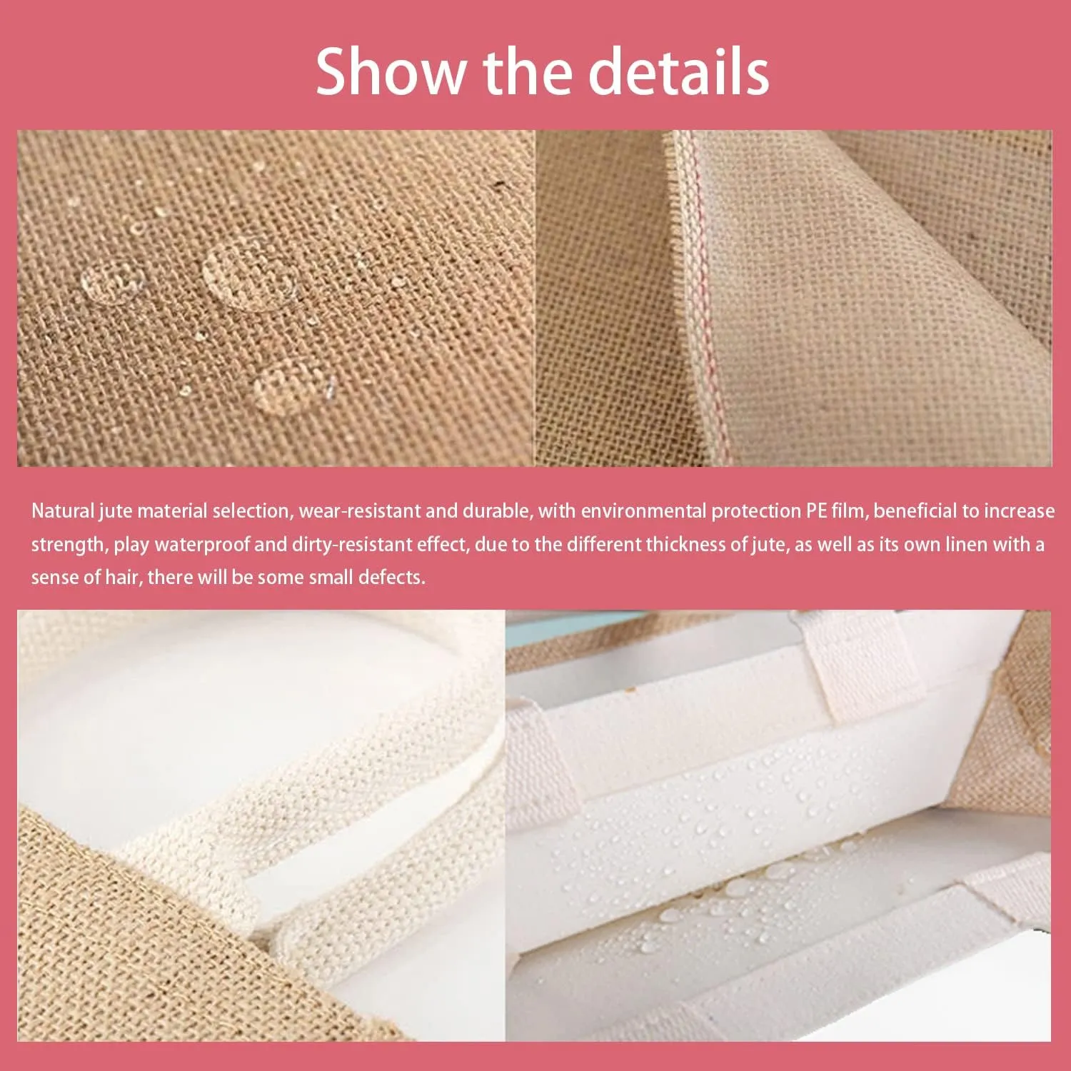 kaxilu Jute Burlap White Tote Bag 14.5 * 10.7 * 6.5 6pcs Canvas front bag, Convenient decoration, retro tote Bag, country chic wedding, Shopping, travel, Arts and Crafts DIY Bag