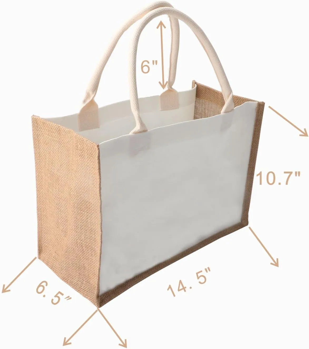 kaxilu Jute Burlap White Tote Bag 14.5 * 10.7 * 6.5 6pcs Canvas front bag, Convenient decoration, retro tote Bag, country chic wedding, Shopping, travel, Arts and Crafts DIY Bag