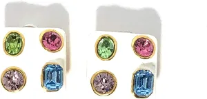 KENNETH JAY LANE, ENAMEL SQUARE CLIP EARRINGS WITH MULTI COLORED CRYSTALS, CHOOSE: WHITE, BLACK, OR CORAL
