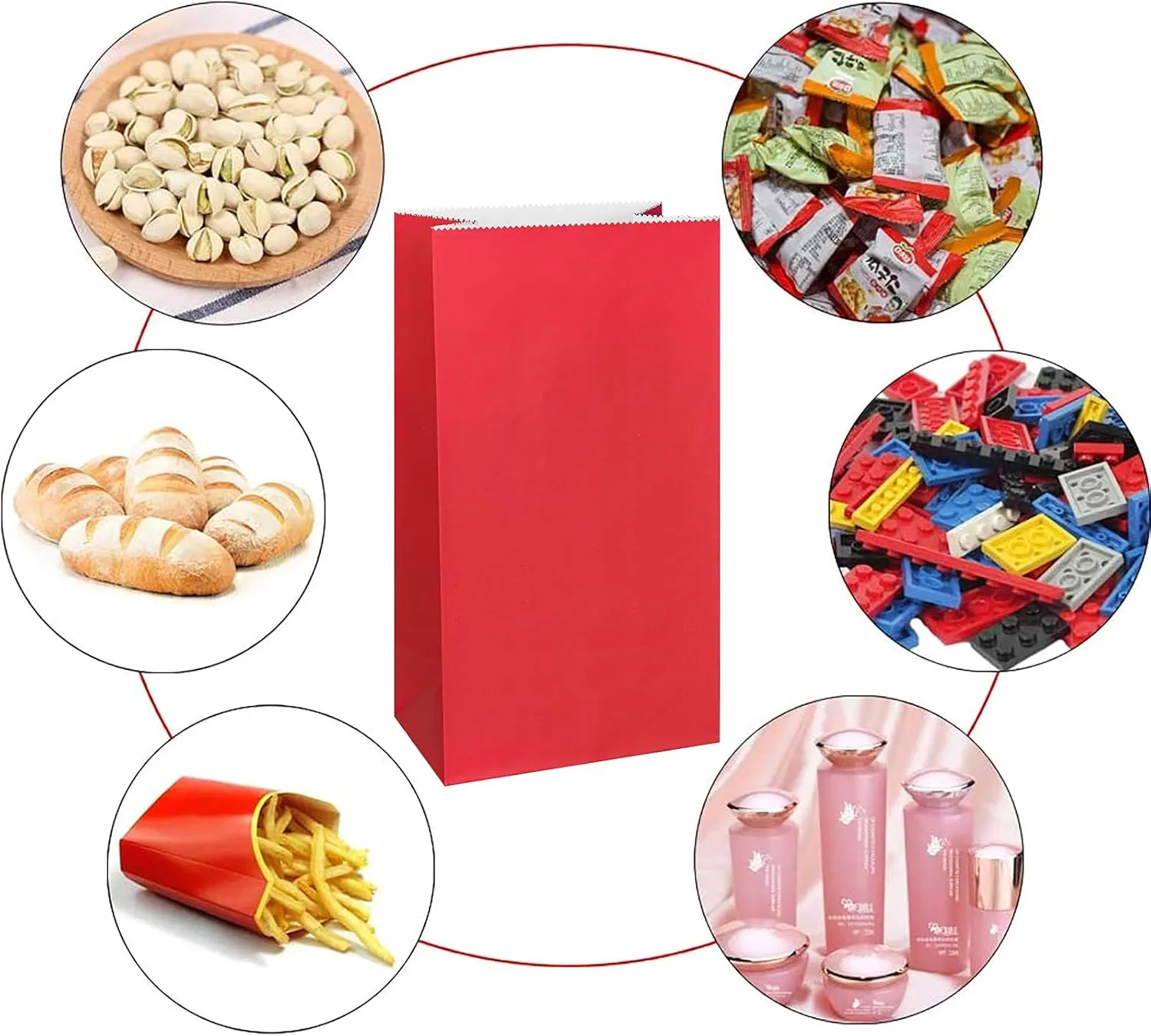 KEYYOOMY 50 CT Small Paper Bags Red Party Goodie Bags Party Favor Bag Paper Lunch Bag (Red, 50 CT, 9.4 X 5.1 X 3.1 In)