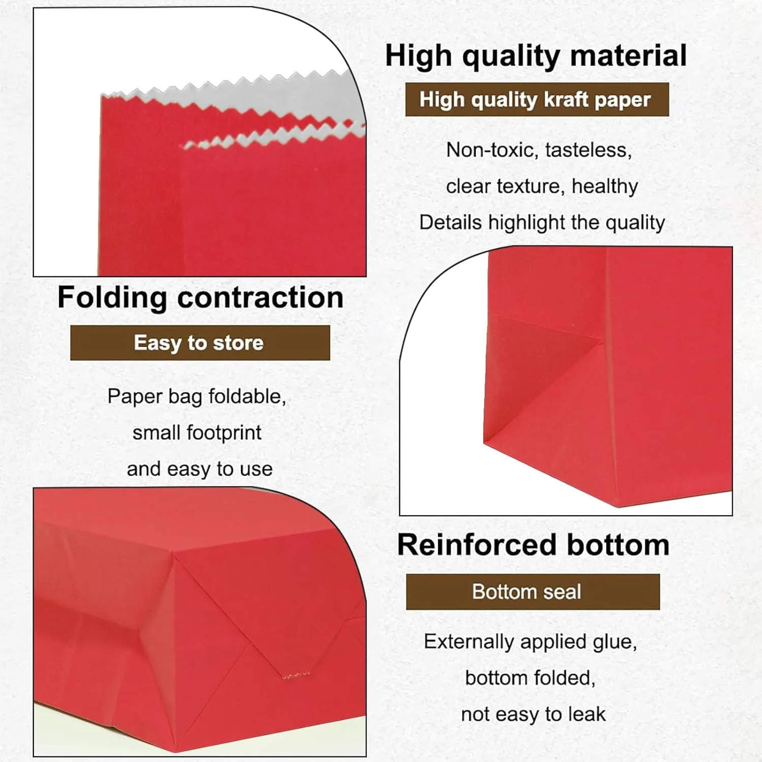 KEYYOOMY 50 CT Small Paper Bags Red Party Goodie Bags Party Favor Bag Paper Lunch Bag (Red, 50 CT, 9.4 X 5.1 X 3.1 In)