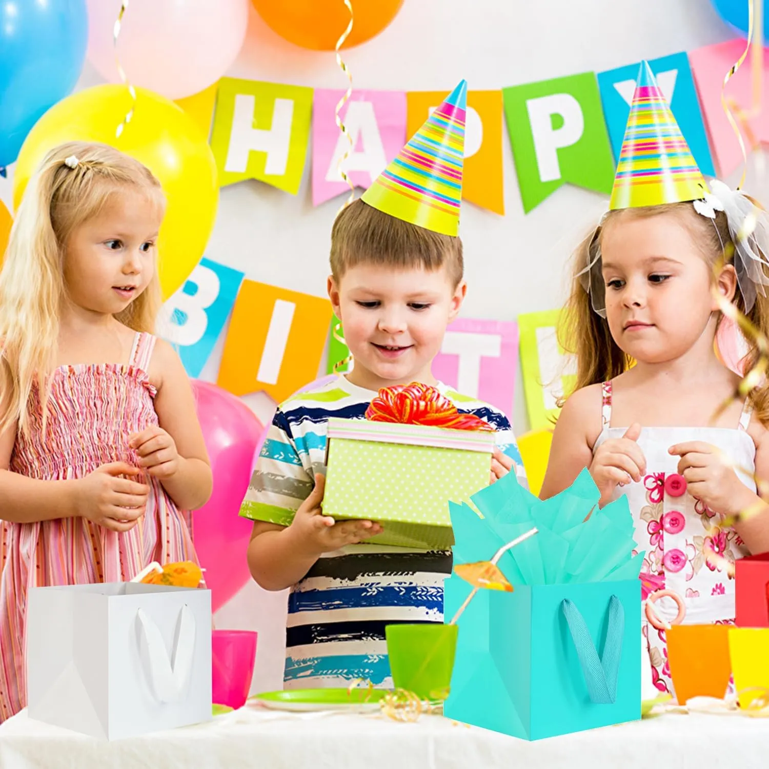 KEYYOOMY Black Square Gift Bags with Tissue Paper Small Gift Bags with Handles for Party Favor Bag Birthday Gift Bag (10 CT, 6x6x6 in, Black)