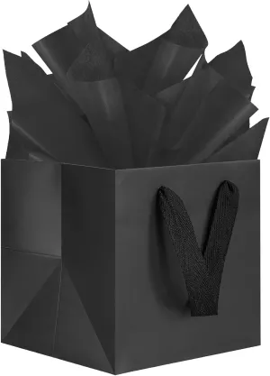 KEYYOOMY Black Square Gift Bags with Tissue Paper Small Gift Bags with Handles for Party Favor Bag Birthday Gift Bag (10 CT, 6x6x6 in, Black)