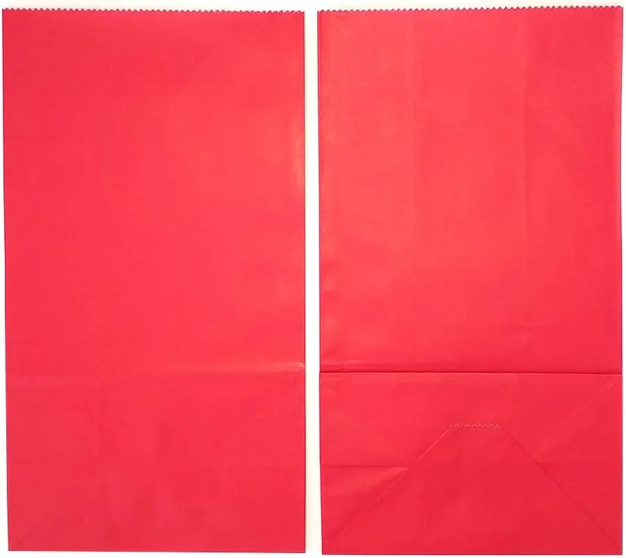 KEYYOOMY Small Bright Color Paper Bags Red Party Favor Bags Party Goodie Bag Paper Lunch Bag (Red, 50 CT, 4.7 X 2.4 X 8.7 In)