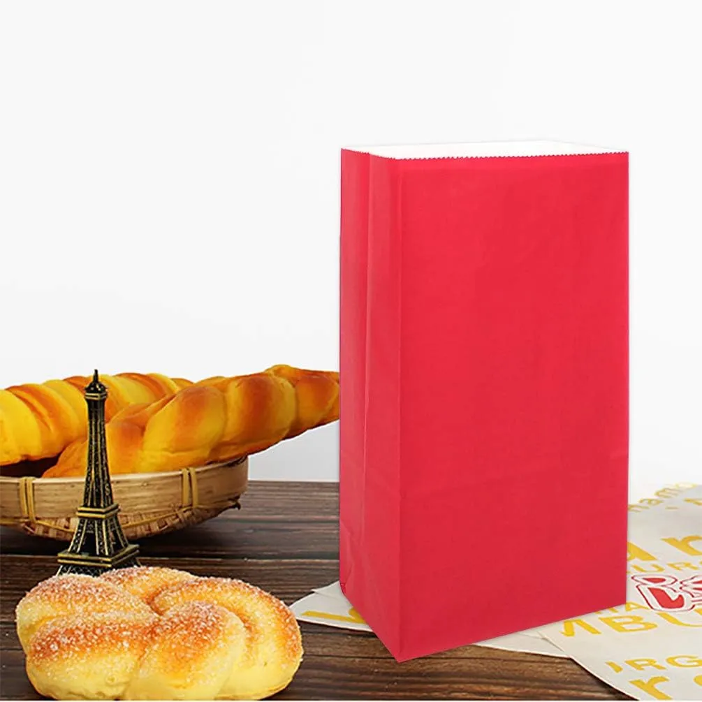 KEYYOOMY Small Bright Color Paper Bags Red Party Favor Bags Party Goodie Bag Paper Lunch Bag (Red, 50 CT, 4.7 X 2.4 X 8.7 In)