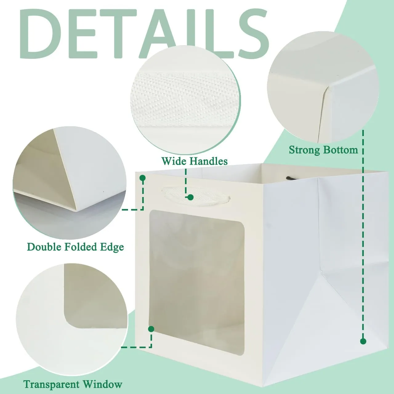 KEYYOOMY White Square Kraft Paper Gift Bags with Window- Small Square Bottom Gift Bags with Handles Party Favor Bags for Wedding Party Birthday Christmas (12 CT, 6x6x6 In)