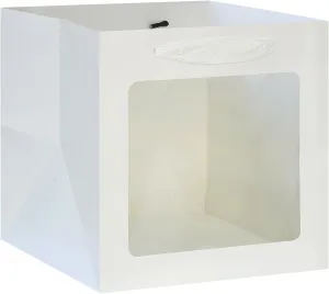 KEYYOOMY White Square Kraft Paper Gift Bags with Window- Small Square Bottom Gift Bags with Handles Party Favor Bags for Wedding Party Birthday Christmas (12 CT, 6x6x6 In)