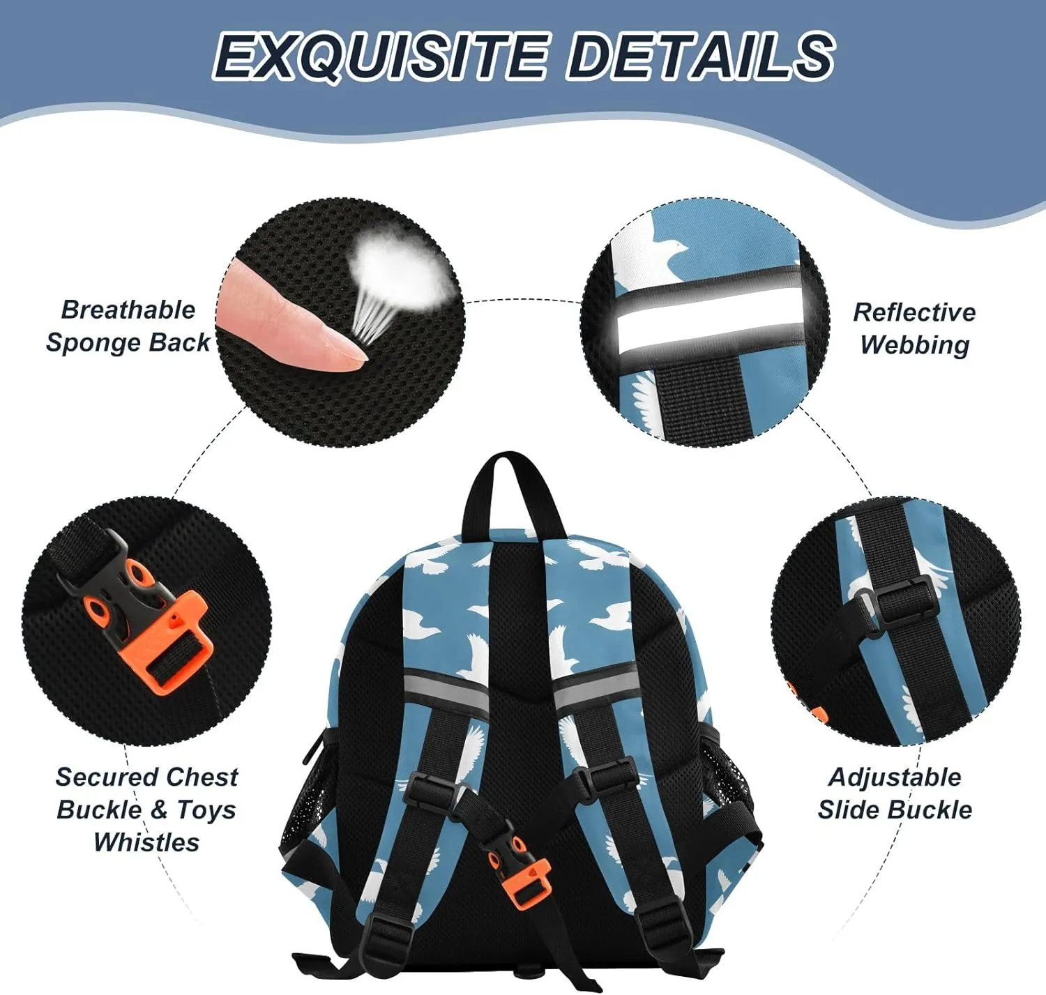Kids Backpack for Kindergarten White Pigeon Travel Bag with 3D Ears