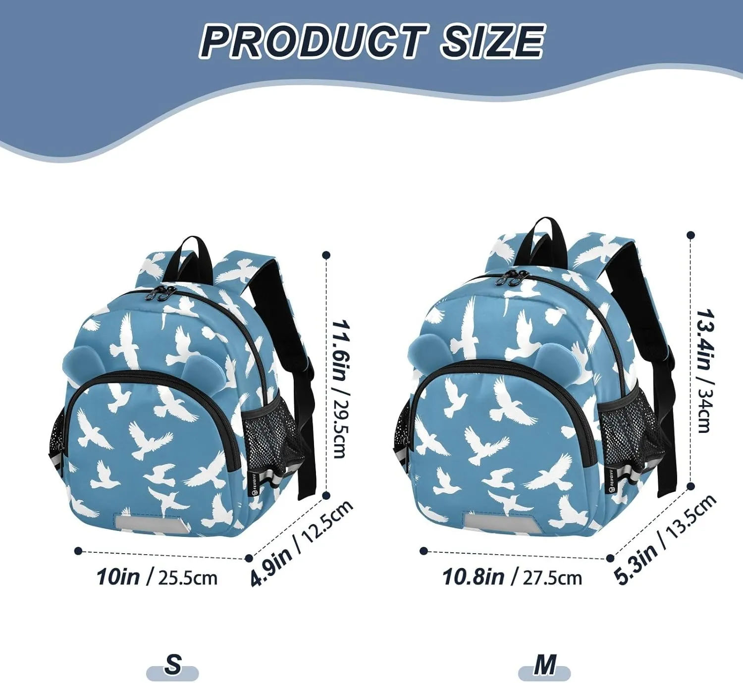 Kids Backpack for Kindergarten White Pigeon Travel Bag with 3D Ears