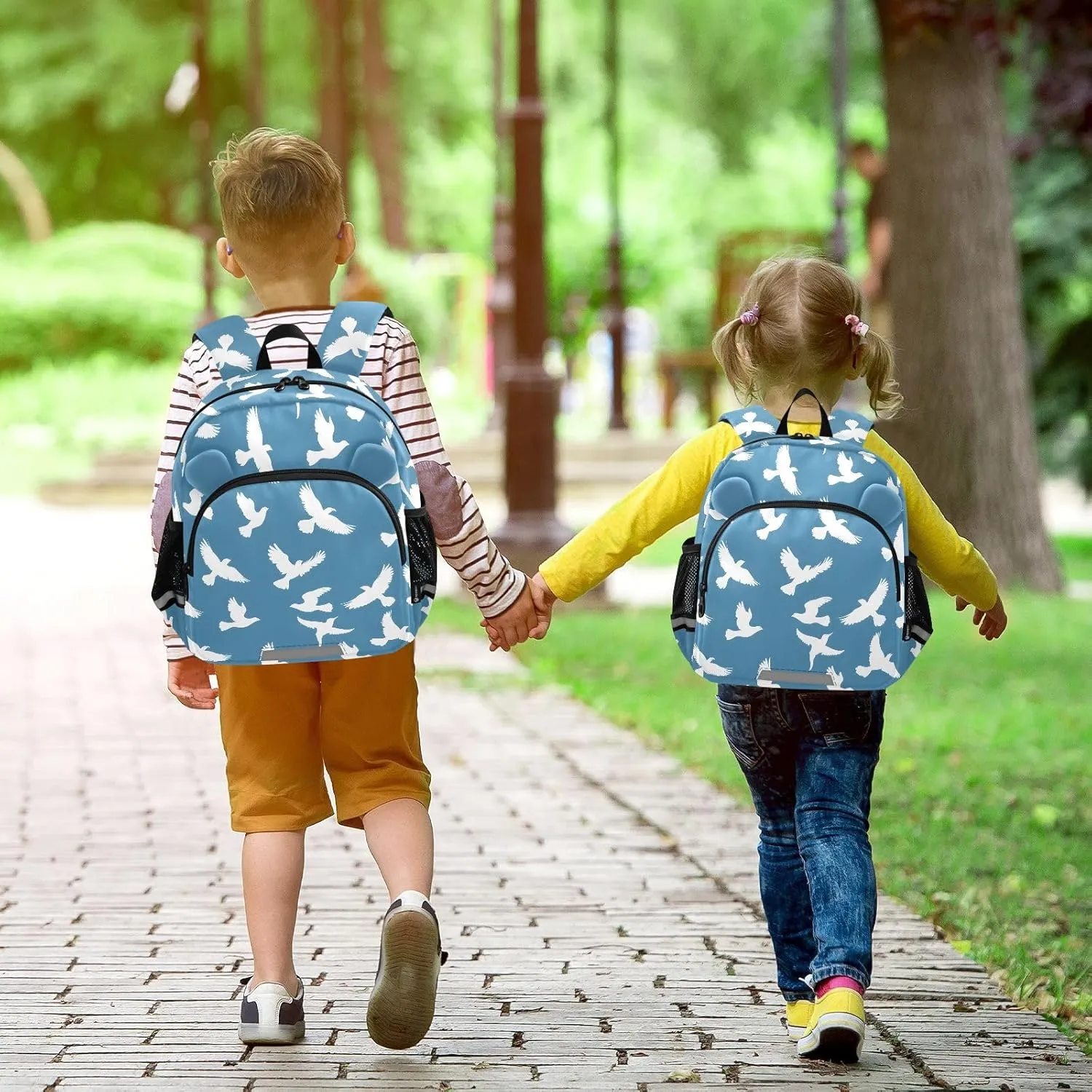 Kids Backpack for Kindergarten White Pigeon Travel Bag with 3D Ears