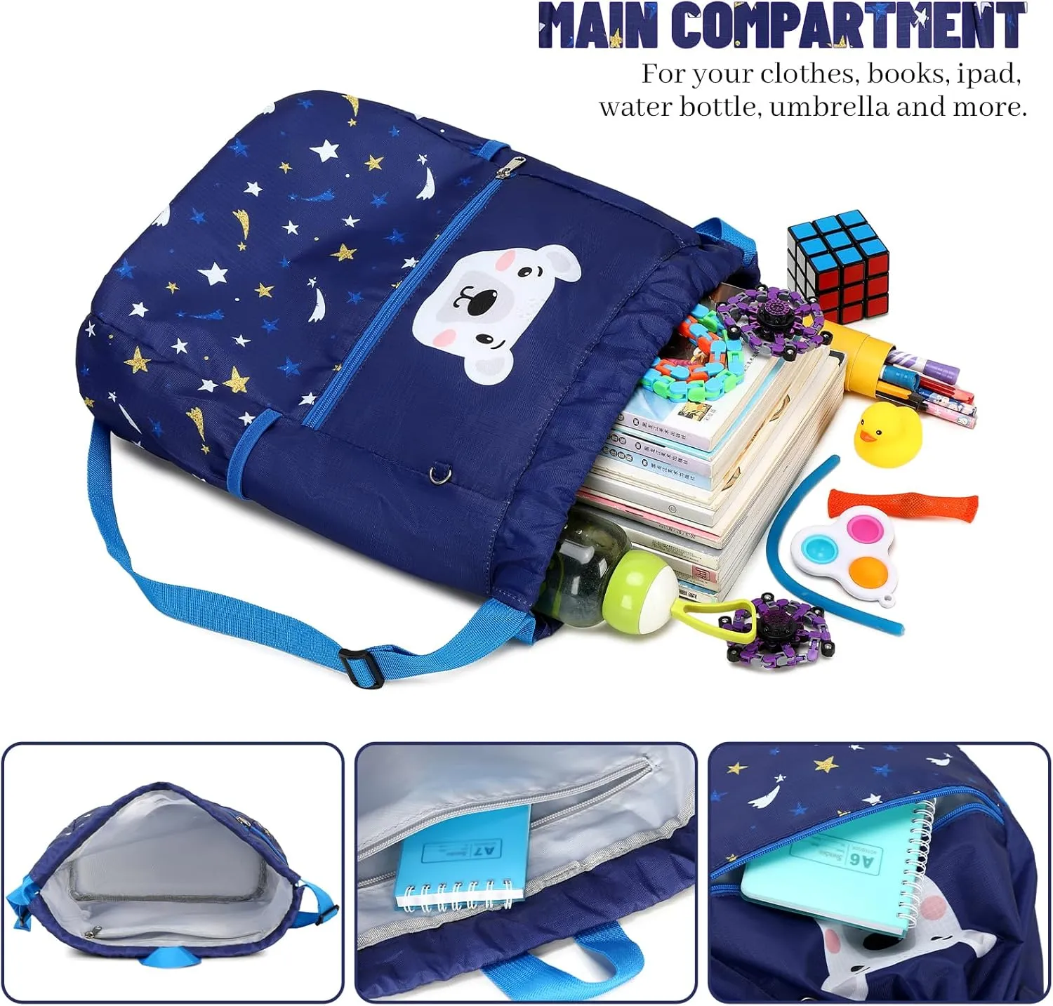 Kids Drawstring Bag - Swim Bag, Cloth Storage Backpack for Boys & Girls - Fox Red