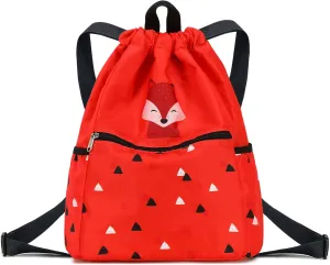 Kids Drawstring Bag - Swim Bag, Cloth Storage Backpack for Boys & Girls - Fox Red