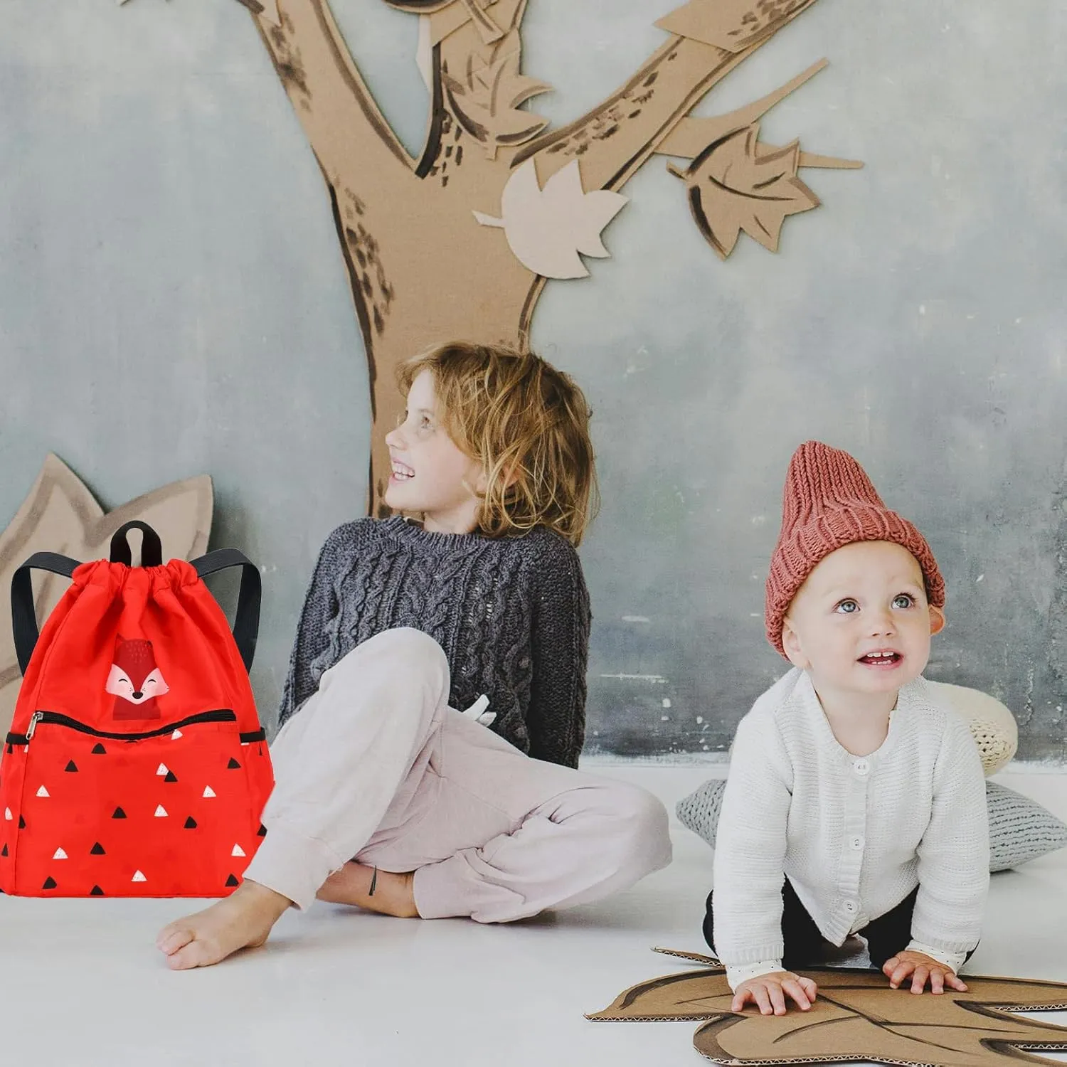 Kids Drawstring Bag - Swim Bag, Cloth Storage Backpack for Boys & Girls - Fox Red