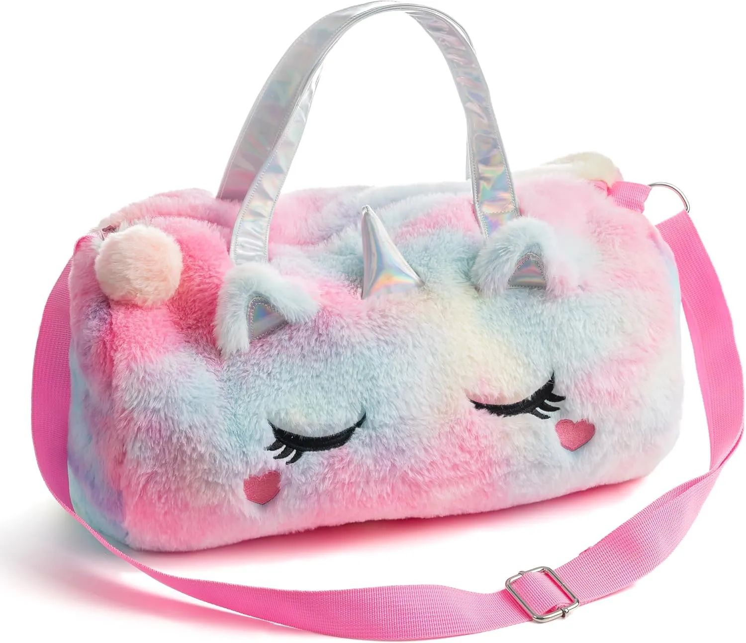 Kids Travel Duffel Weekender Overnight Bag Custom Girl Unicorn Tie Dye Rainbow Fur Plush Bag