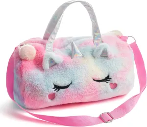 Kids Travel Duffel Weekender Overnight Bag Custom Girl Unicorn Tie Dye Rainbow Fur Plush Bag