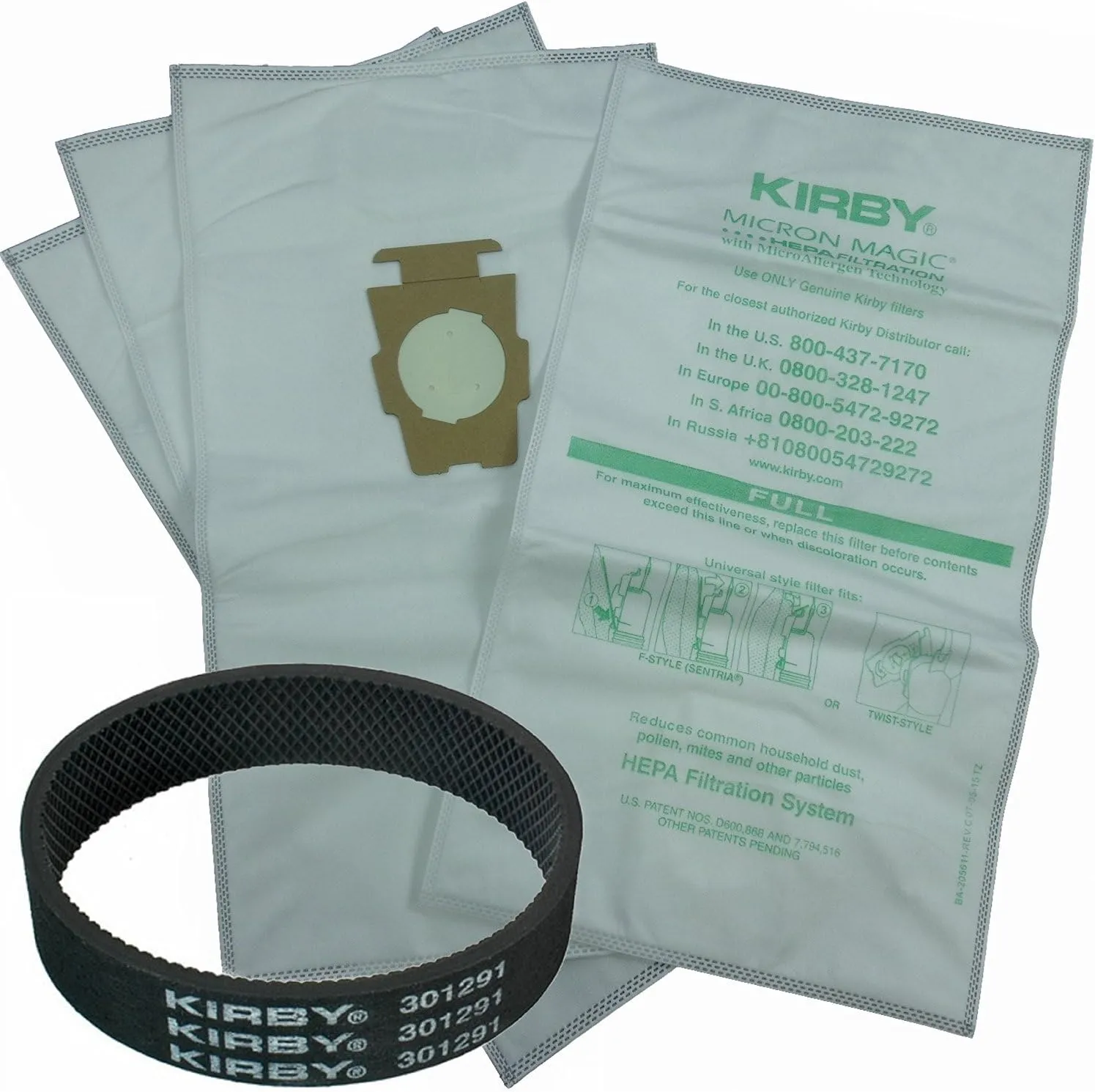 Kirby Microfiber Allergen Reduction Bags 204811 (6Pk) C/W Free Belt, White