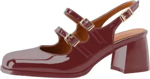 KISSASA Punk Goth Chunky Mary Janes Patent Leather Slingback Square Toe Pumps Metallic Heels