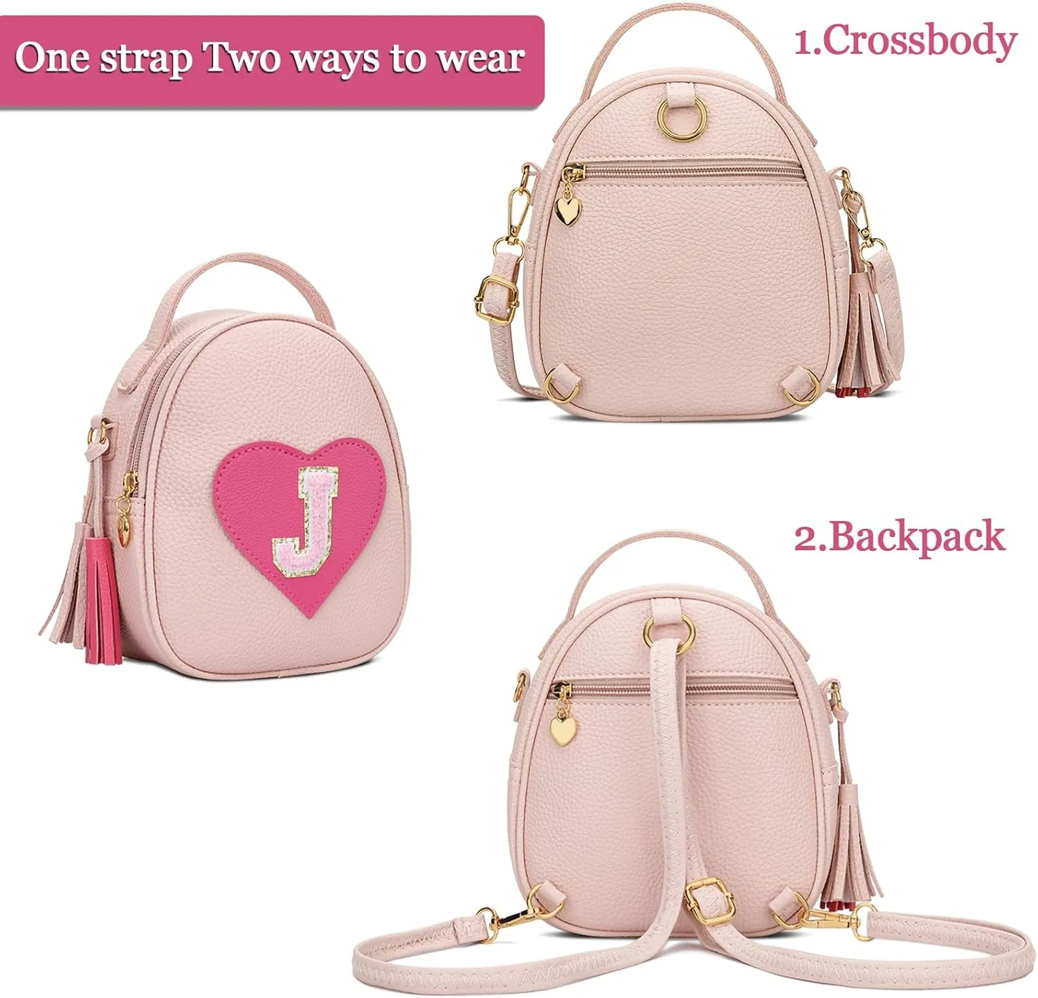 KKXIU Purse Gifts for Girls Cute Little Girl Crossbody Bag Heart Kids Small Backpack with Tassel (J)