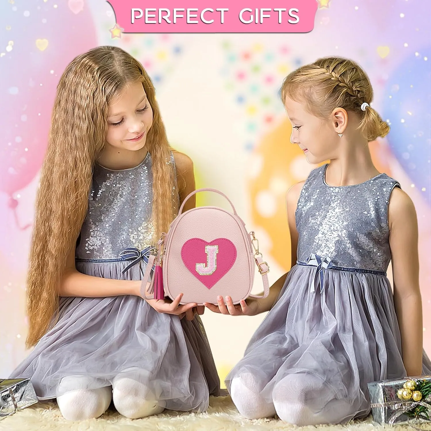KKXIU Purse Gifts for Girls Cute Little Girl Crossbody Bag Heart Kids Small Backpack with Tassel (J)