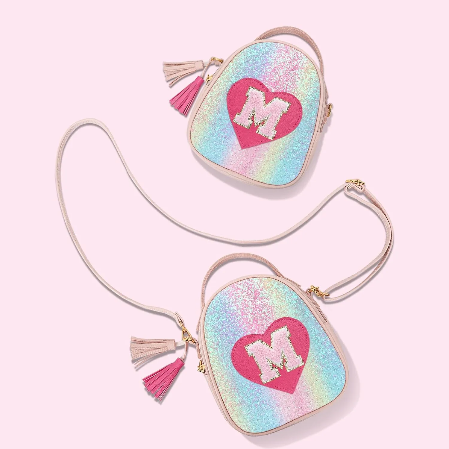 KKXIU Purse Gifts for Girls Cute Little Girl Crossbody Bag Heart Kids Small Backpack with Tassel (Shine-M)