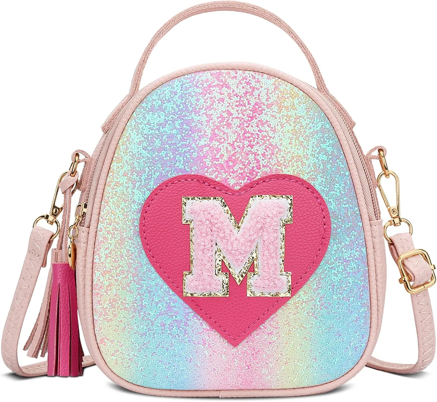 KKXIU Purse Gifts for Girls Cute Little Girl Crossbody Bag Heart Kids Small Backpack with Tassel (Shine-M)