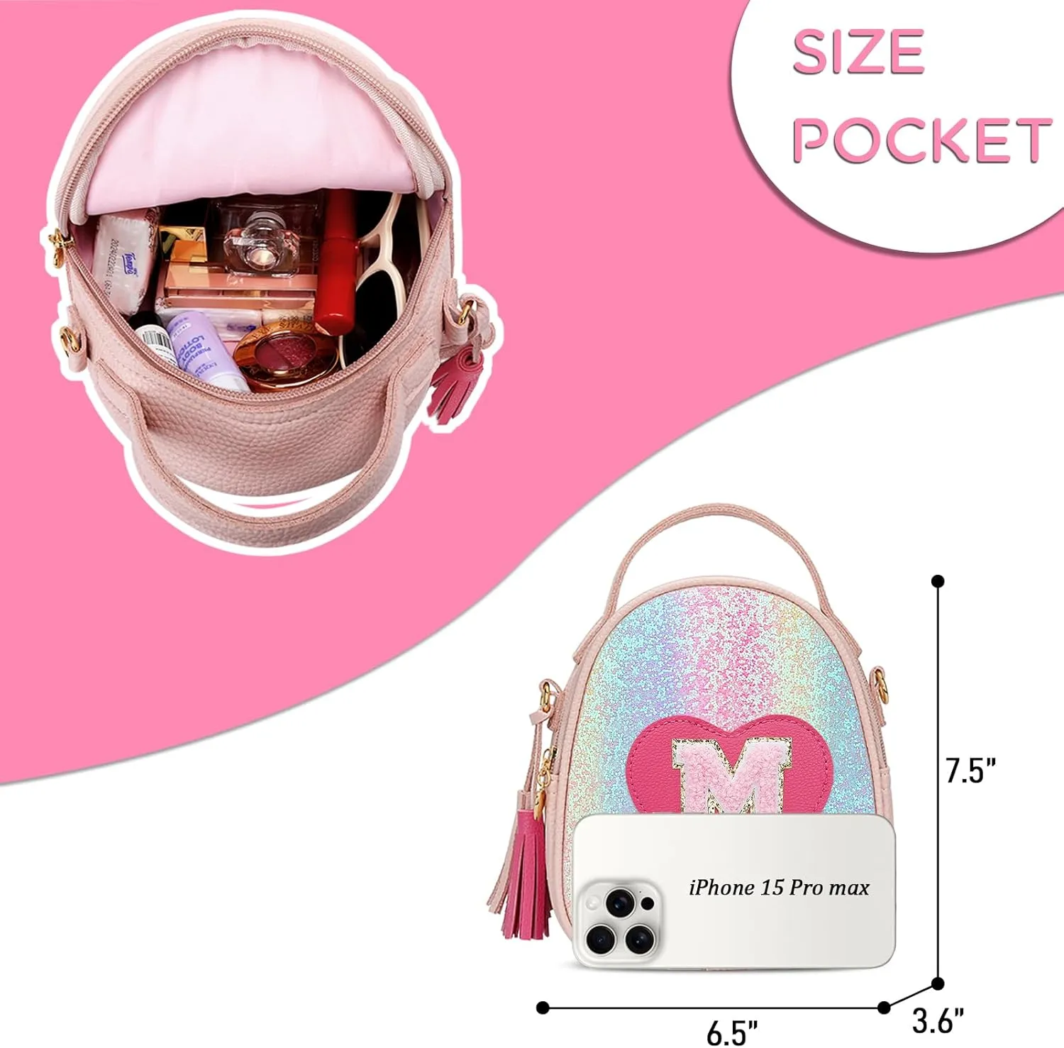 KKXIU Purse Gifts for Girls Cute Little Girl Crossbody Bag Heart Kids Small Backpack with Tassel (Shine-M)