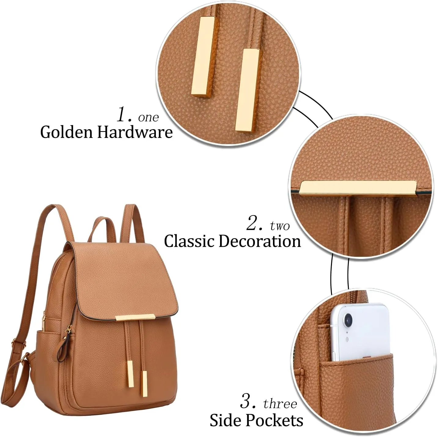 KKXIU Trendy Leather Backpack Purse for Women and Ladies Shoulder Travel Daypacks Bags (A-Brown)