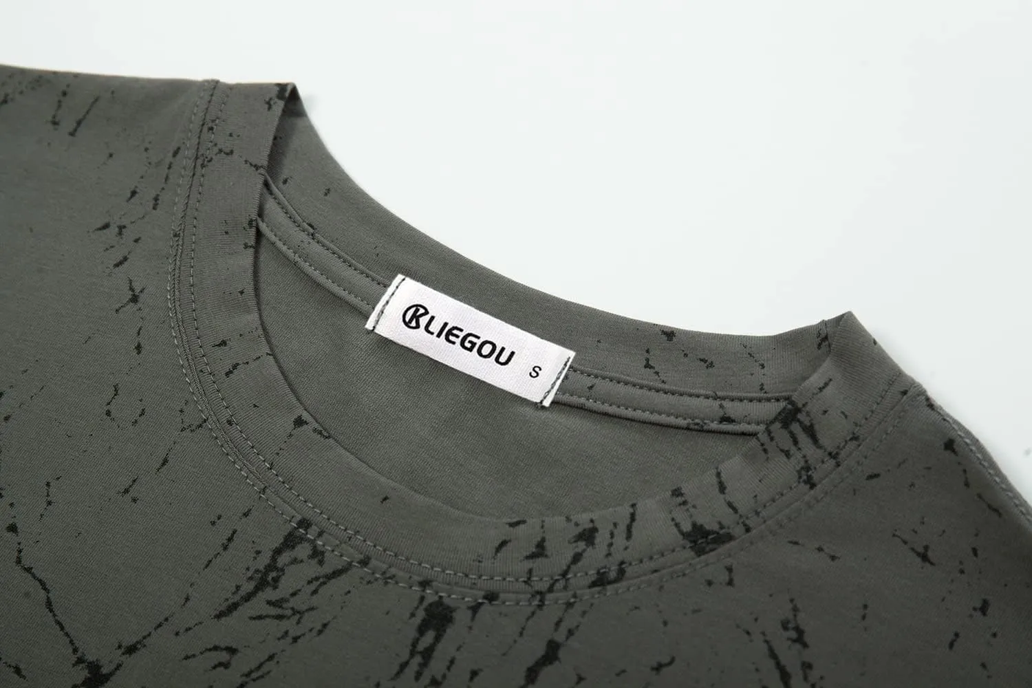 KLIEGOU Mens Hipster Hip Hop Ripped Round Hemline Pattern Print T Shirt