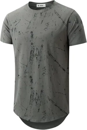 KLIEGOU Mens Hipster Hip Hop Ripped Round Hemline Pattern Print T Shirt